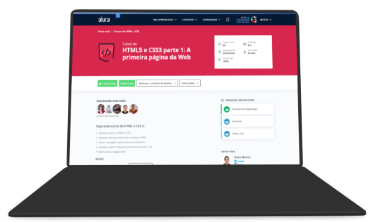 Notebook com curso de HTML e CSS da Alura