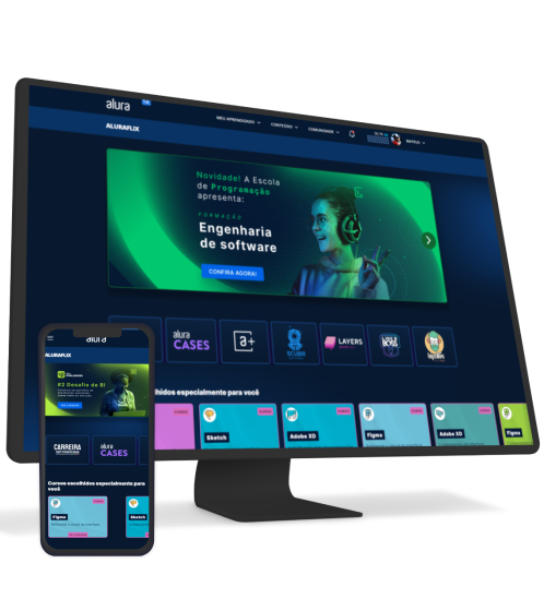 TV e celular com Alura Plus